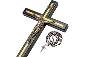 KUXBET 12 Inch Wall Crucifix Cross with Wooden Cross Necklace, Catholic Wooden Jesus Christ Wall Hanging Cross for Home Decor