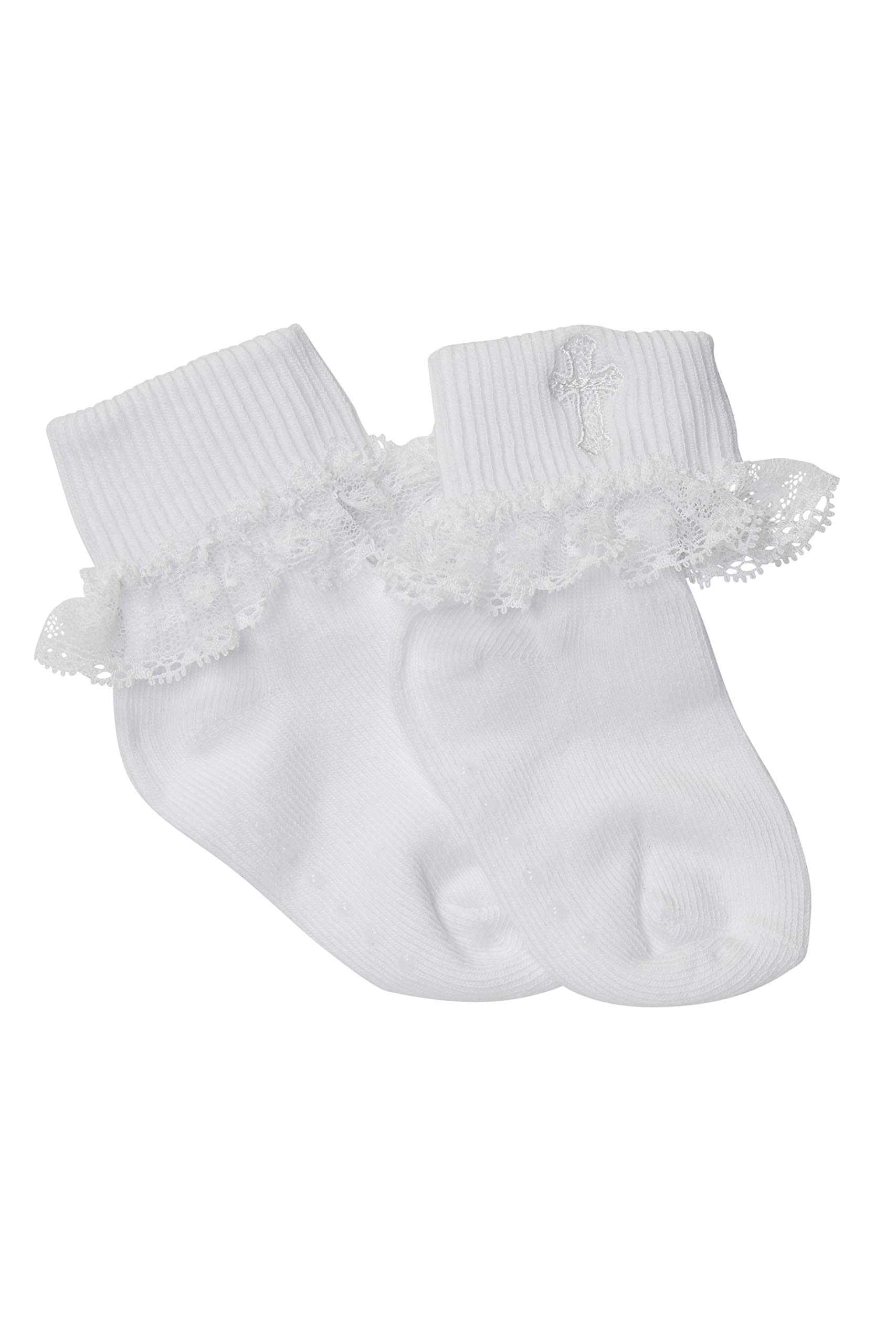 White Boys Girls First Communion Baptism Christening Socks with Cross Embroidery