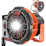 Portable Fan Camping Fan for Tents, 30 Hours Work-time Camping Lantern Desk Fan with Power Bank, Clip and Remote, Rechargeabl