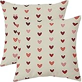 Valentines Pillow Covers 18x18 Set of 2 Valentine's Day Red Pink Love Heart Stripe Decorative Outdoor Throw Pillows Farmhouse Holiday Valentine Decor Pillowcases Cushion Cases for Sofa Couch Bed