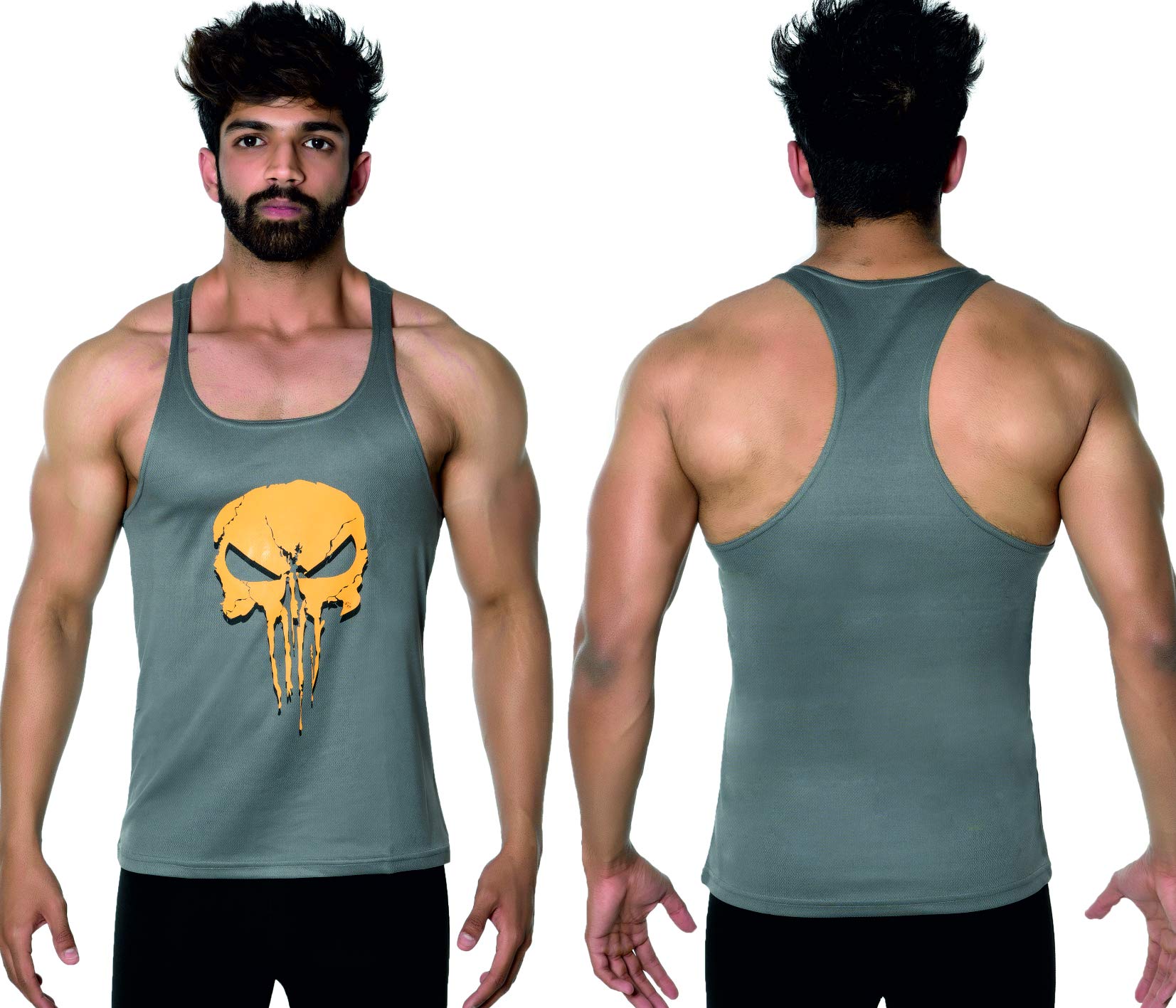 Bodybuilding Tank Top, Stringer Vest, Gym Vest (Scalp Print) - Dri Cool