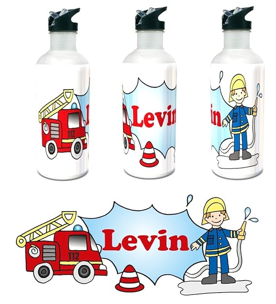 Kinderlampenland Personalisierte Trinkflasche Feuerwehr mit Wunschname 400ml