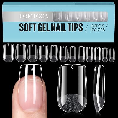 TOMICCA Square Short Nail Tips 192Pcs 12 Sizes Half Matte Full Cover