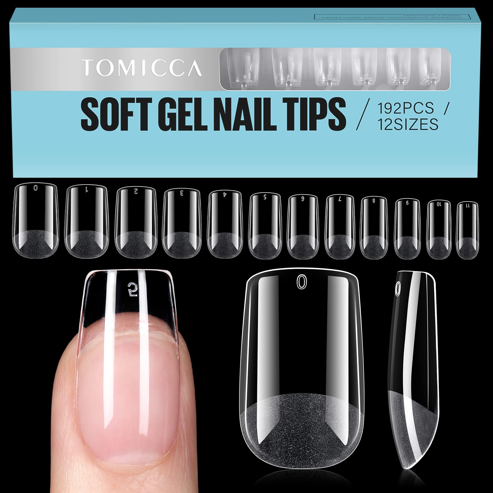 TOMICCA Square Shaped Short Nail Tips - 192PCS Half Matte Soft Gel, No File Needed- Full Cover False Nails, Clear Acrylic & Strong Tips for Press On Extension - 12 Sizes — image 1