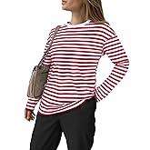 LilyCoco Women's Casual Striped Long Sleeve Shirts Crewneck Basic Loose Fit T Shirt