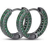 KETRYEP Black Hoop Earrings for Men Garnet Sapphire Emerald Black Diamond Huggie Earrings Men Women Cubic Zirconia Hypoallergenic Jewelry Gift