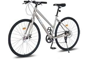 Hannahcos Road Hybrid Bike for Men Women, 28 inch Road Bike with 7 Speeds Drivetrain, 700C Commuter Bike with Dual Disc Brakes, Lightweight Adult City Bike Carbon Steel Frame, Multiple Colors