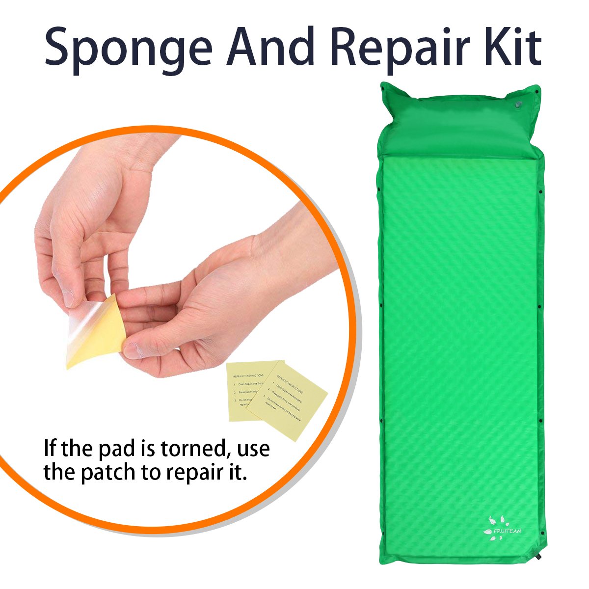 FRUITEAM Self Inflating Camping with Pillow Lightweight Foam Pad for Backpacking Tent Car Sleeping Mattress