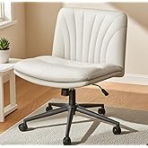 Marsail Armless-Office Desk Chair with Wheels: PU Leather Cross Legged Wide Chair,Comfortable Adjustable Swivel Computer Task Chairs for Home,Office,Make Up,Small Space,Bed Room, Gray Beige