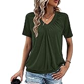 Gihgoew Summer Tops for Women 2025 Shorts Sleeve Womens Tops,V Neck Soft Casual Loose Fit Ruched Top T Shirts Tee Clothes