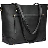 S-ZONE Genuine Leather Tote Bag for Women Work Shoulder Crossbody Purses Handbag with Outside Pockets
