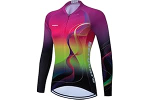 PIMAODOG Women's Long Sleeve Cycling Jersey, Quick Dry Bike Top with Reflective Strip, Zipper and Pockets