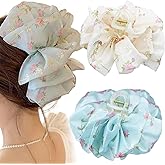 2 PCS Chiffon Silk Hair Claw Clips with Large Pearl Bows, Barrette Hair Accessories for Women Girls (Flower Hair Claw Clips)