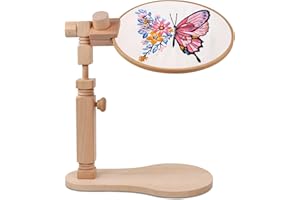Adjustable Embroidery Hoop Stand – Beech Wood Lap Cross Stitch Frame, Rotating Embroidery Hoop Holder for Needlepoint, DIY Se