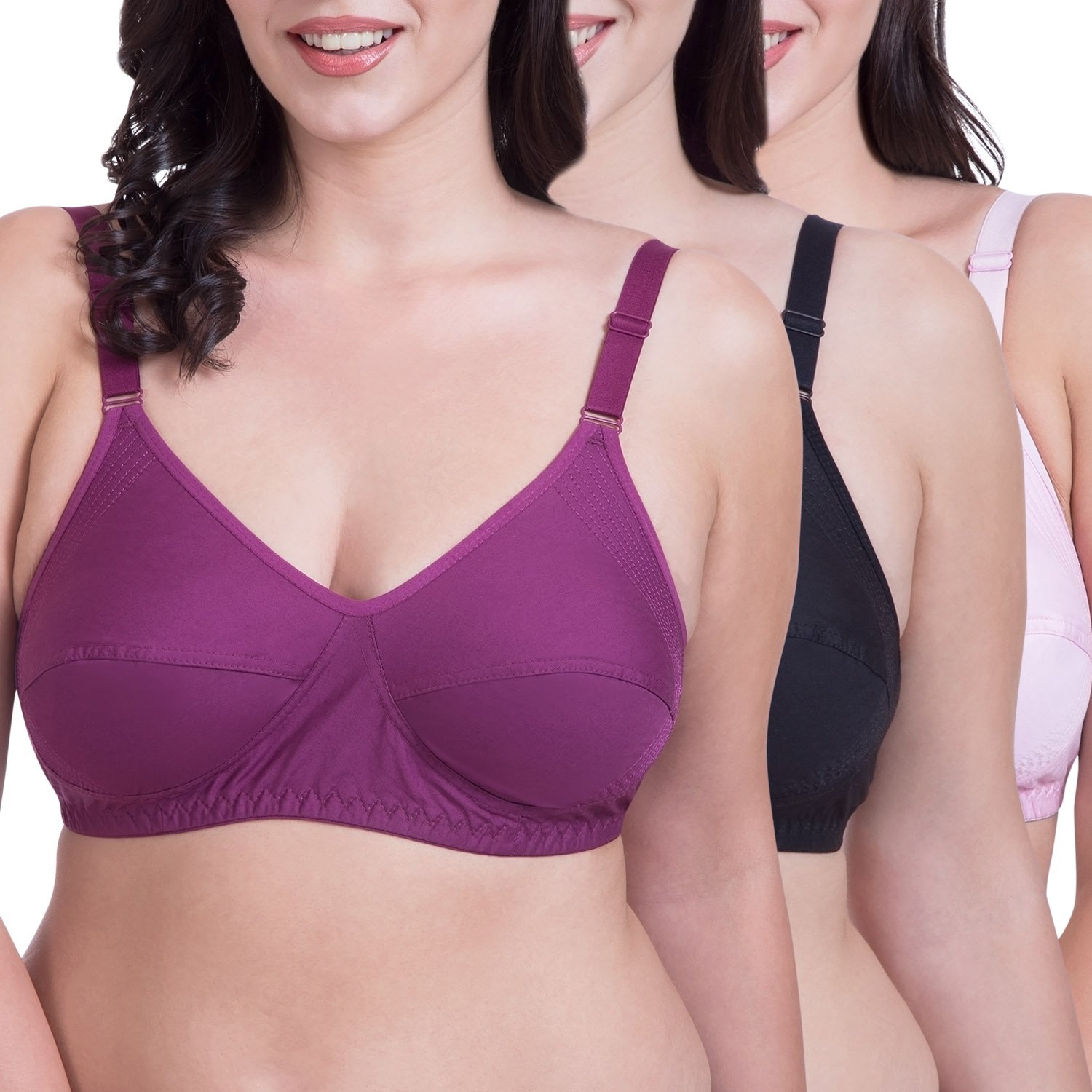 rajnie side shaper full coverage non padded black magenta pink cotton bra