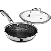 HexClad Hybrid Nonstick 7-Inch Fry Pan with Tempered Glass Lid, Stay-Cool Handle, Dishwasher and Oven Safe, Induction Ready,