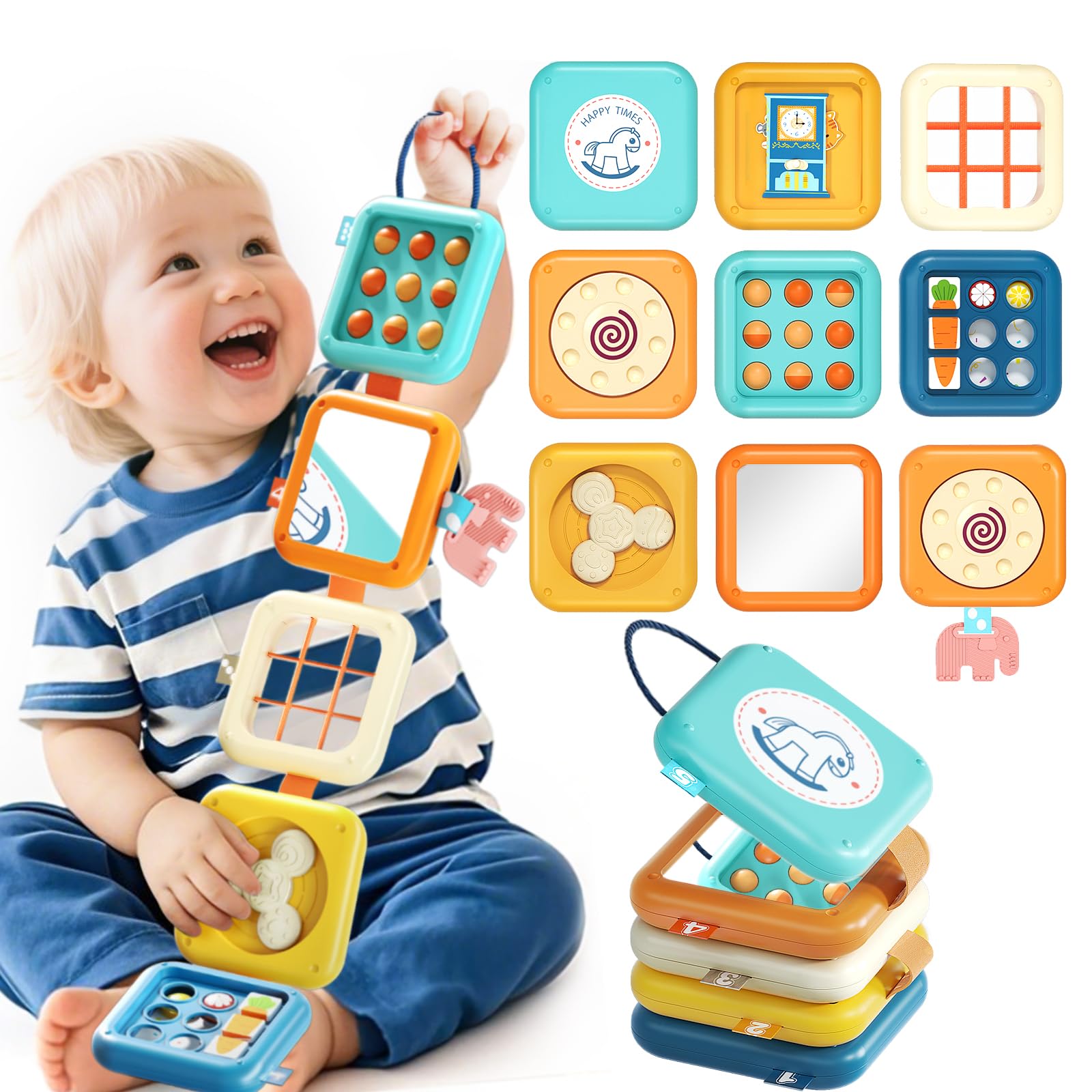Photo 1 of Busy Board for 1 Year Old, Travel Toys for Toddlers 1-3, 8 in 1 Montessori Activity Cube Toy for Babies in Airplane Car Stroller, Sensory Education Birthday Gifts for 1 2 Year Old Boy Girl Infant