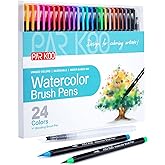 ParKoo Watercolor Brush Pens, 24 Colors Flexible Real Nylon Brush Tip Pens for Watercolor Painting, 1 Blending Brush, Paint Markers for Artists and Beginner Painters Coloring Books, Calligraphy