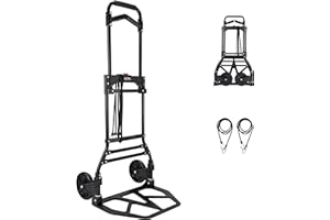 【34% Off】 RJTEK Heavy-Duty Folding Hand Truck, 400 lbs Capacity, Portable Moving Dolly with Telescoping Handle, Black, Includes 2 Free Elastic Ropes & Large Wheels