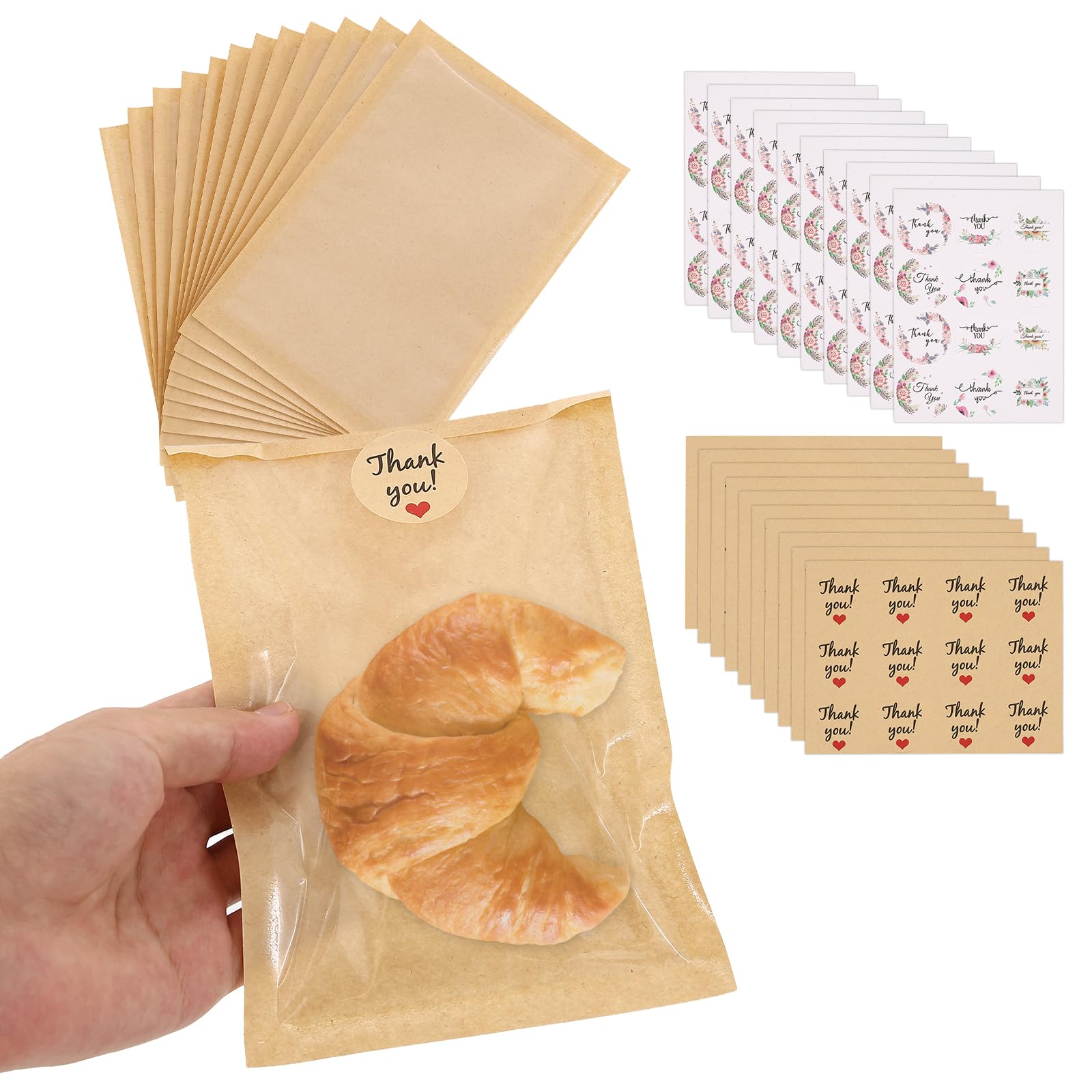 Photo 1 of 100 Pack Bakery Bags with Window, 7.5 * 5.1 Inch Cookie Donut Bags, Greaseproof Heat Seal Paper for Donuts, Bakery Snacks, Sandwiches, Cookies