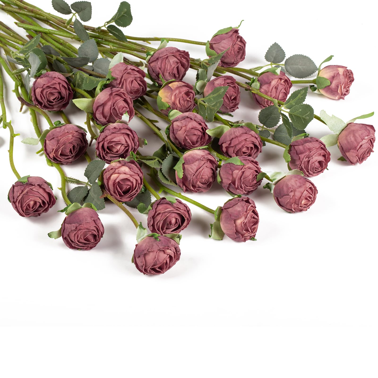 DuHouse 24pcs Artificial Silk Roses with Long Stems – Vintage Style Fake Rose Flowers for DIY Bouquets, Wedding Centrepieces, Party or Home Decoration(Dusty Rose)