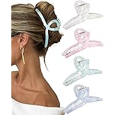 Molans 5Inch Large Hair Claw Clips 4 PCS for Women - Acrylic Hair Accessories for Thick Hair and Long Hair, Big Strong Durable Hair Applique, Oversized Non-slip Rectangle Butterfly Jaw Hair Clips