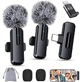 wedaniya Wireless Mini Microphone for iPhone, Android, 2 Pack Clip on Mini Mic with USB-C &amp; Lightning, 2-in-1 Noise Reduction Lavalier Lapel Mic for Video Recording, Podcast, Vlogging, YouTube