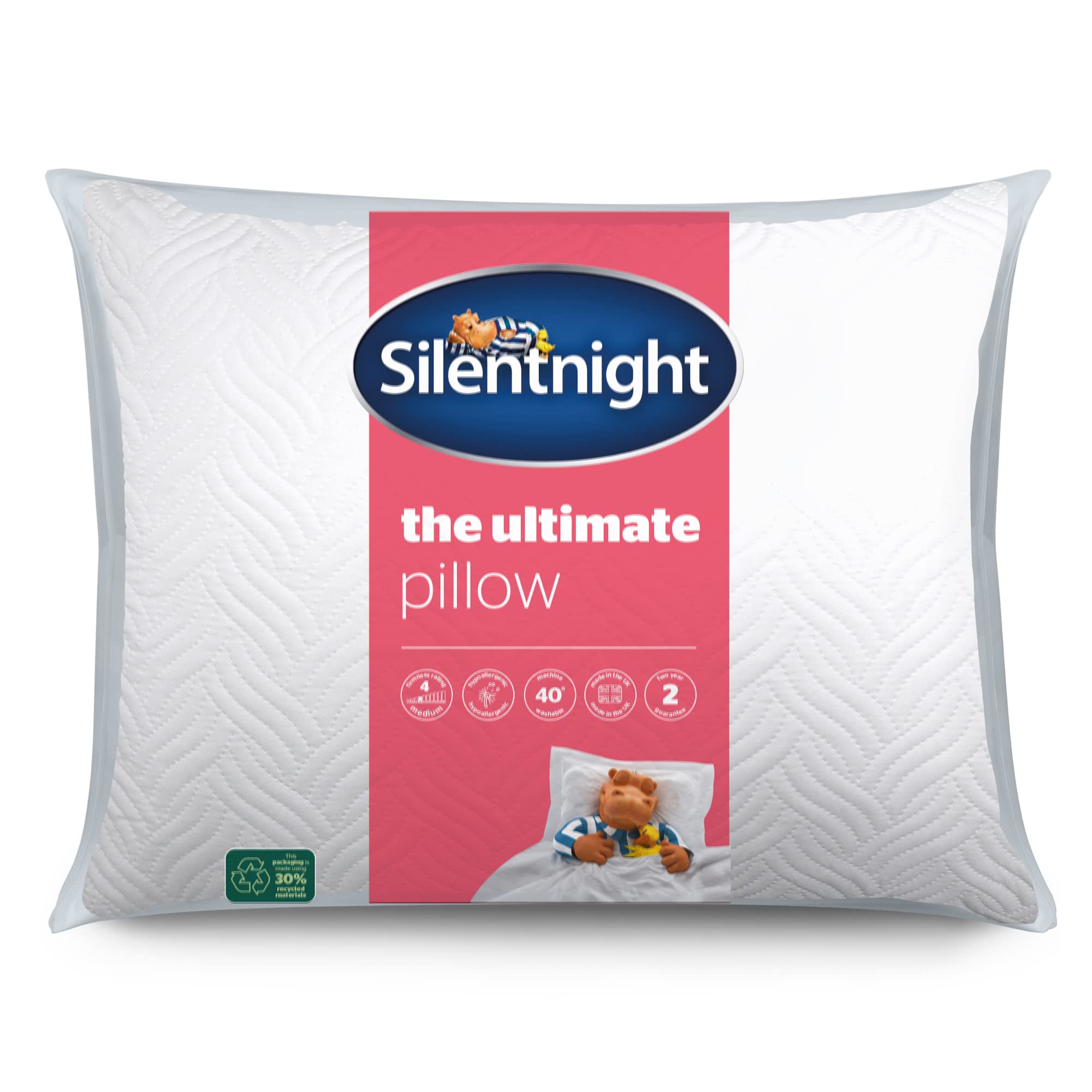 Silentnight Ultimate Pillow - Soft and Supportive Bed Pillow with Luxury Quilted Pinsonic Soft Touch Cover, Machine Washable and Hypoallergenic for Back and Side Sleepers - Pack of 1
