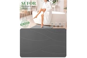 SUFOR Stone Bath Mat, Diatomaceous Earth Shower Mat, Non-Slip Super Absorbent Quick Drying Bathroom Floor Mat, Natural, Easy to Clean (Dark Grey, 23.62 * 15.43)