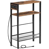 HOOBRO Small Narrow Side Table with Charging Station, Skinny End Table for Small Spaces, Slim Nightstand with USB Ports Outle