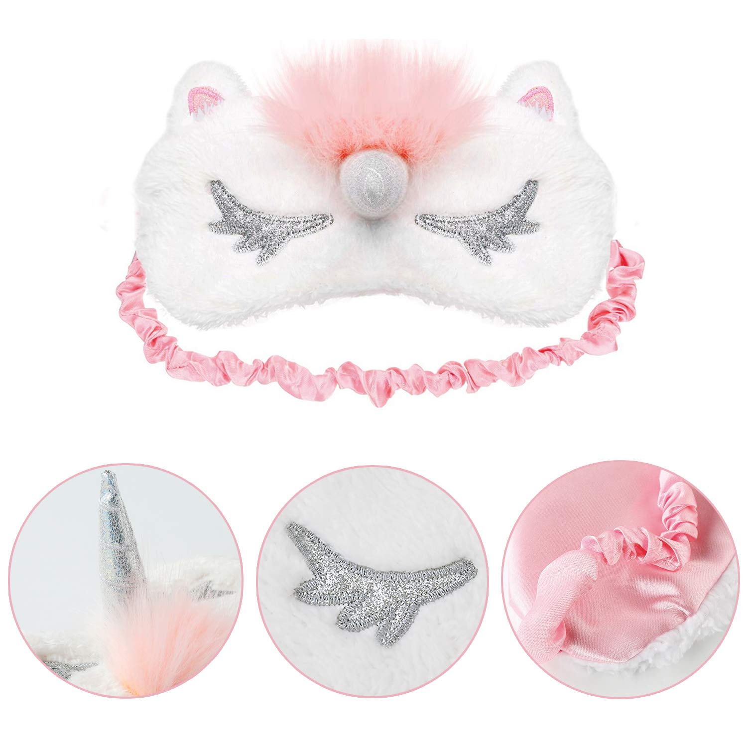 Unicorn Sleep Mask,Kapmore 4 Pack Cute Eye Mask Unicorn Horn Sleeping Mask Soft Plush Blindfold Sleep Eye Cover for Kids Girls Women