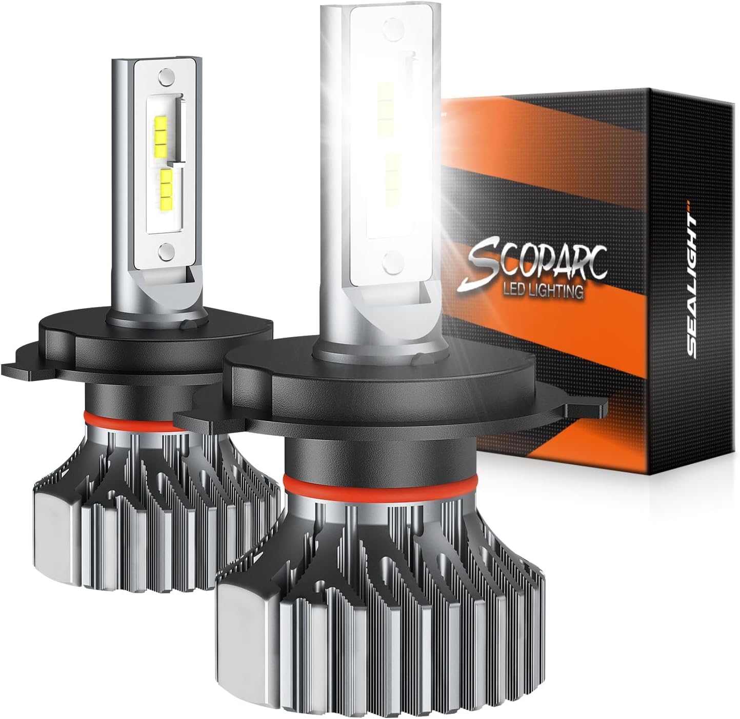 SEALIGHT 𝗛𝟰 𝗟𝗘D 𝗛𝗲𝗮𝗱𝗹𝗶𝗴𝗵𝘁 𝗕𝘂𝗹𝗯𝘀, 64000LM 60W 6500K Cool White, 1:1 Size Plug and Play, 10Year Lifespan,𝗛𝗕𝟮 𝟵𝟬𝟬𝟯 Fog Light Bulbs, Pack of 2 Image