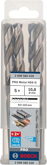 Bosch 5x PRO Metal HSS-G Twist Drill Bit Ø10.80 mm, DIN 338, Pack of 5 view 2