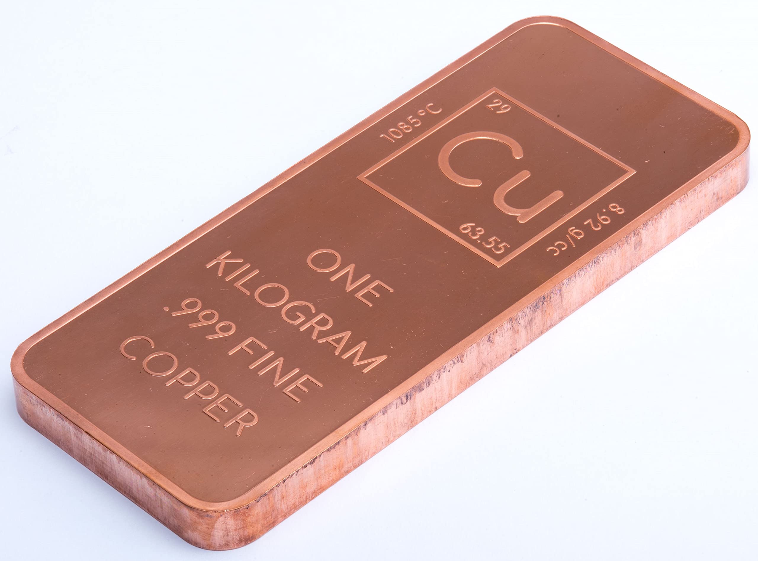 Photo 1 of 1 Kilo .999 Pure Copper Bar Paperweight with Element Design by Unique Metals