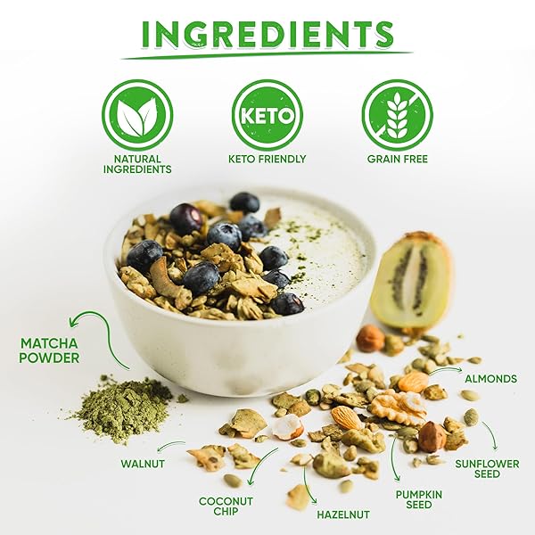 ANDES SECRET MATCHA POWDER GRANOLA – ALMONDS, HAZELNUTS – KETO HIGH PROTEIN GRANOLA WITH NO SUGAR, GRAIN & GLUTEN FREE – 11 OZ (1 PACK)