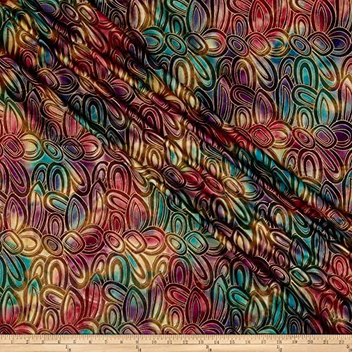 Textile Creations Indian Batik Montego Bay Gold Circles Dusty Multi Metallic Fabric by The Yard, Multicolor Metallic