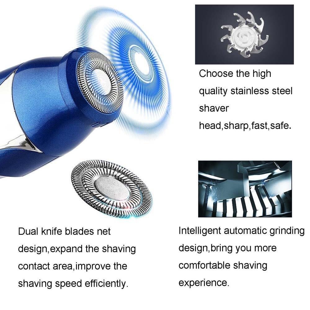 Mens Electric Shaver, 5 in 1 Nose Hair Trimmer USB Rechargeable Grooming Electric Razor / Eyebrow / Sideburns / Beard / Nose Ear Hair Trimmer for Men Women Waterproof Beauty Kit Rotary Shaver -BLUE