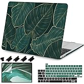 Teryeefi for MacBook Pro 13 inch Case M2 M1 2022 2020 2019-2016 Model A2338 A2289 A2251 A2159 A1989 A1706 with Touch Bar, Hard Shell Case & Keyboard Cover & Screen Protector, Green Leaf