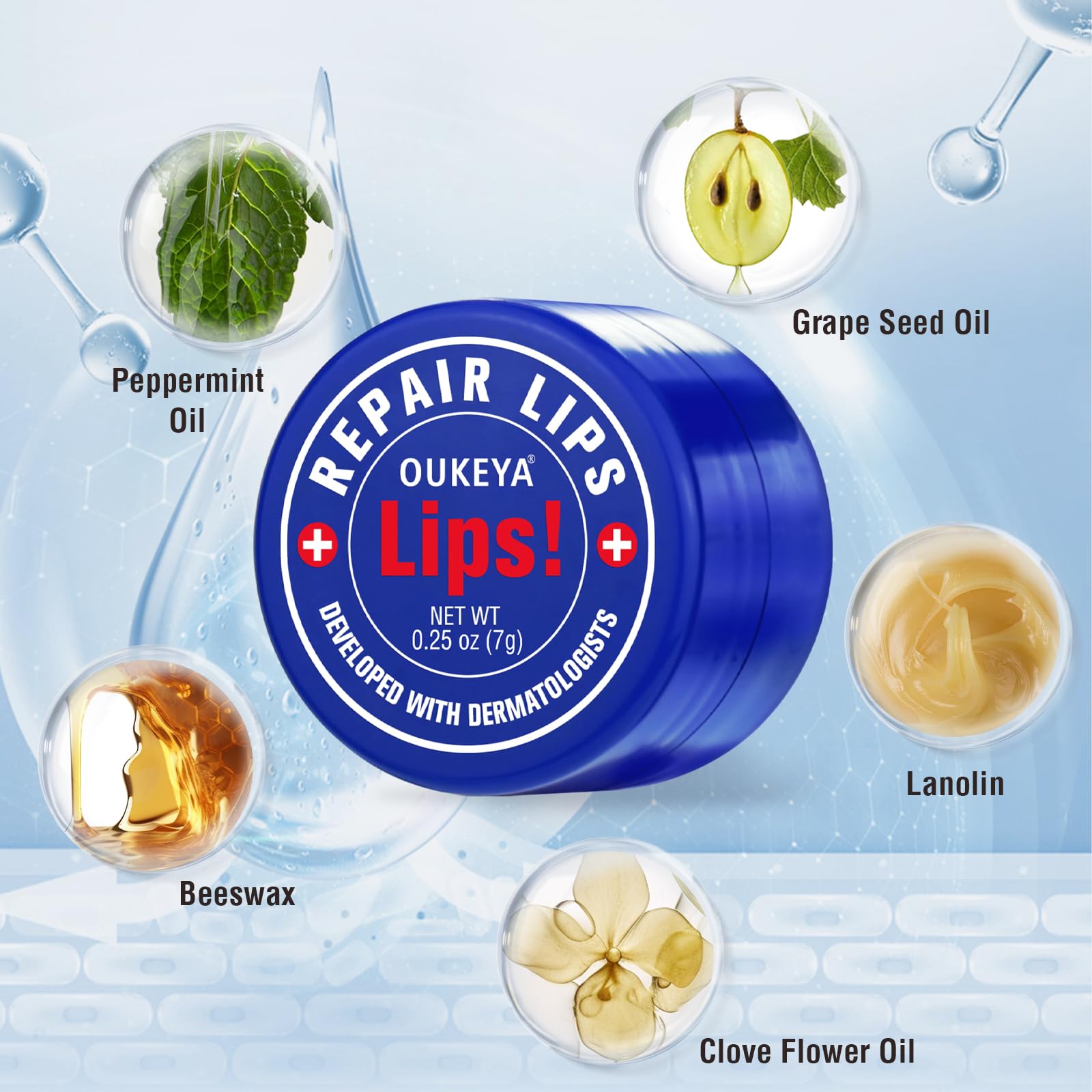 OUKEYA Lip Balm,0.25 Ounce,Medicated Lip Chapstick Medicated w/Beeswax,Petrolatum,Peppermint Oi,100% Natural Ingredients,Lip Moisturizer for Very Dry Lips,Echapped Lips Treatment Severe