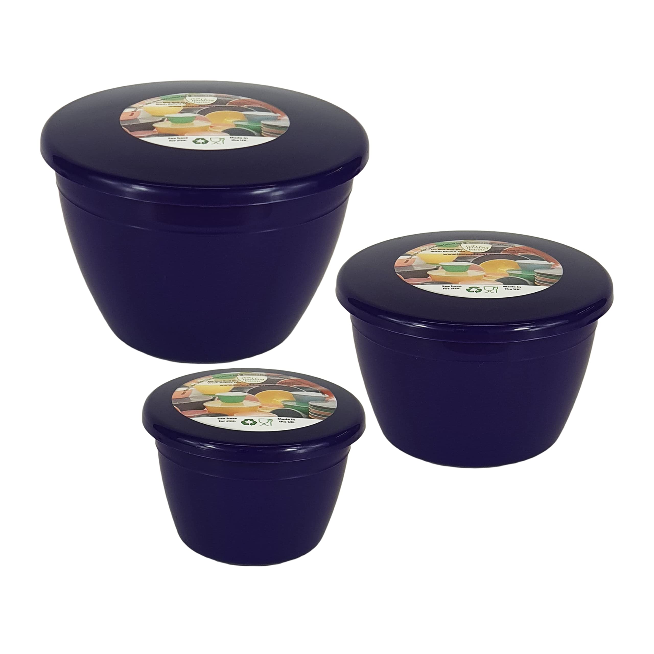 Just Pudding Basins 3 Smaller Sizes in One Set Steam Pudding Bowls, Basin and Lid 1x 1/4 Pint, 1x 1/2 Pint 1x 1 Pint (Purple)