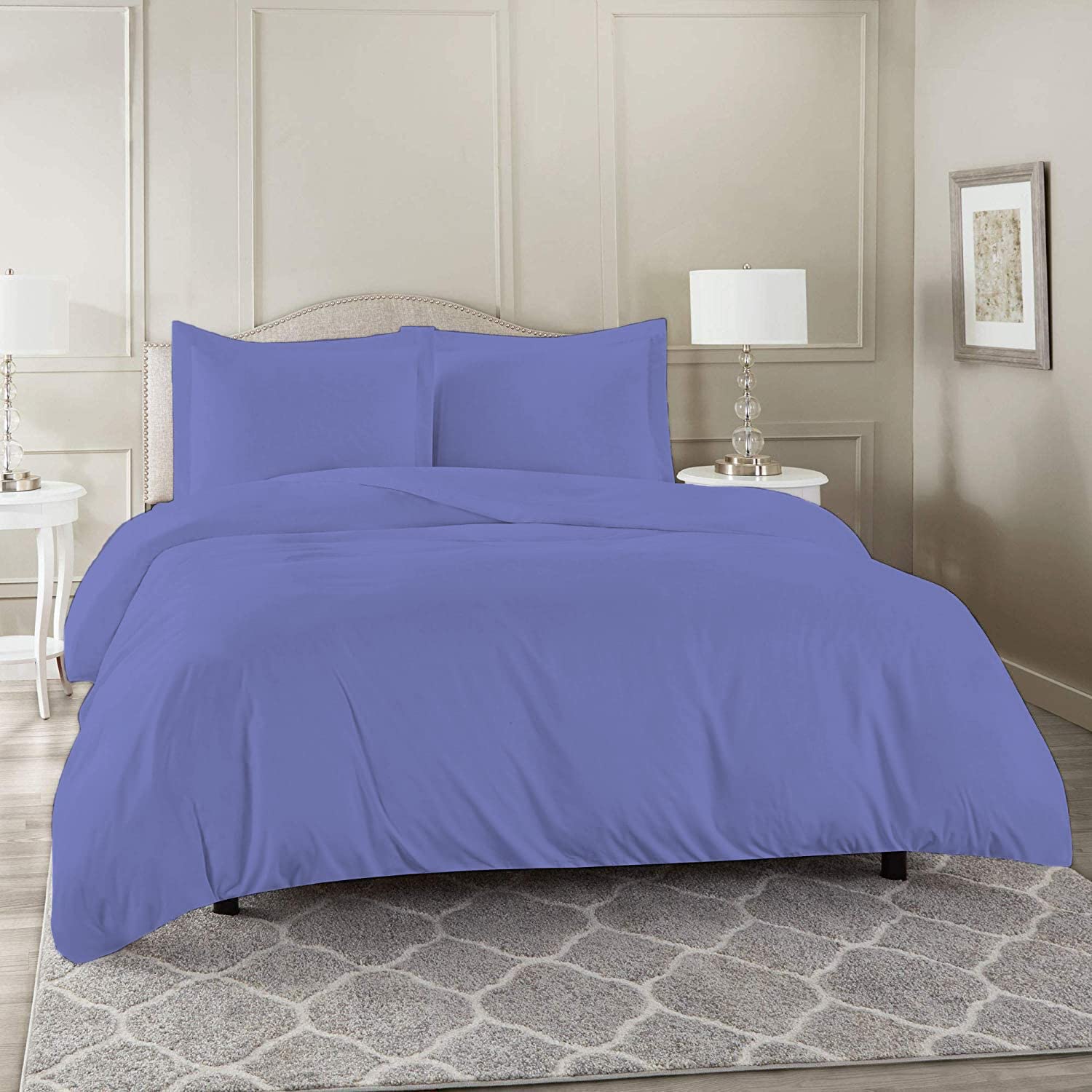 Laam linen Luxury Plain Dyed Duvet Cover With Pillowcase Cover 100% Poly Cotton Easy Care UK Size Bedroom Bedding Set (Blue, King)