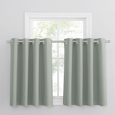 PONY DANCE Green Sage Short Eyelet Blackout Curtains 52 x 36 Inch 2 Panels
