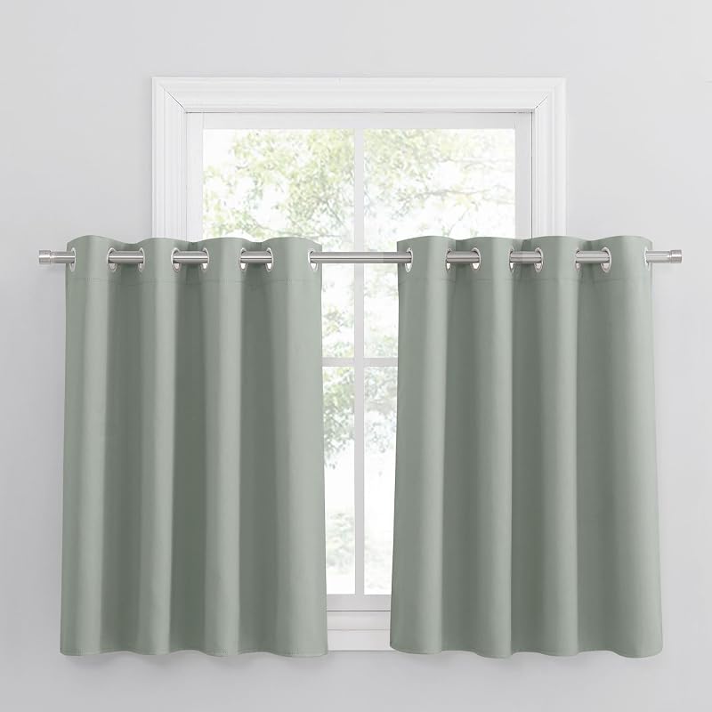 PONY DANCE Green Sage Short Eyelet Blackout Curtains 52 x 36 Inch 2 Panels