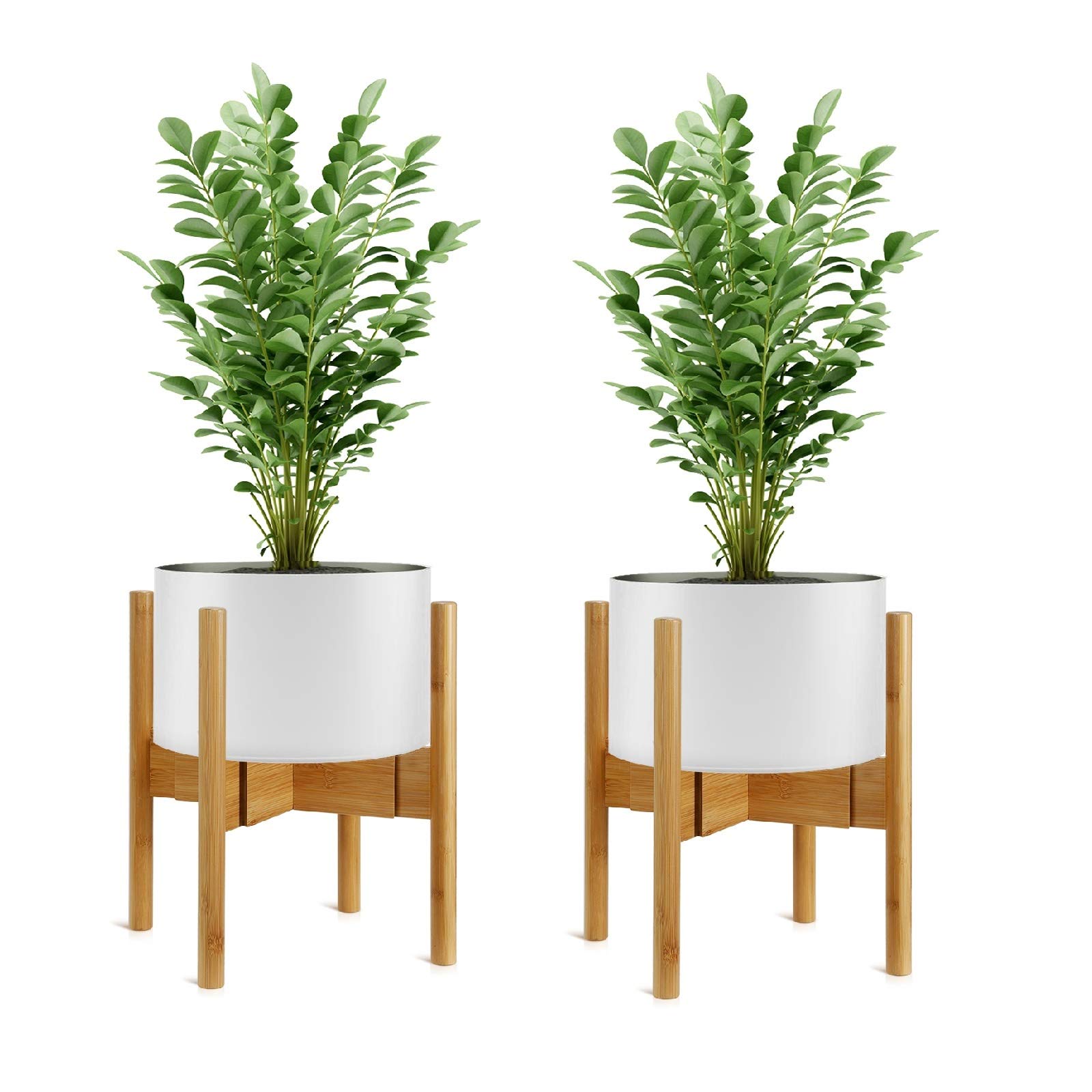 JIIKOOAI 2-Pack Plant Stand, Mid-Century Modern Flower Pot Holder, Bamboo Adjustable Flower Pot Holder, Indoor Bamboo Modern Plant Holder, Fits Pot Size of 20-30 CM (Plant Pot NOT Included)