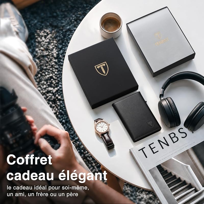 Portefeuille Homme de Haute Qualité, Exclusif Portefeuille Slim avec Portemonnaie & Protection RFID, Luxueux Porte Carte Homme en Cuir, 8 Compartiments pour Cartes de Crédit, Cadeau pour Homme