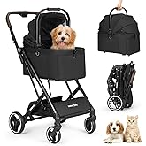 X2 Pet Stroller Dog Cat Stroller for Small Pets Detachable Carrier, Black | Lightweight Foldable Cat Carrier Dog Car Seat for Puppy Doggy up to 44lbs, Canopy and Waterproof Pad
