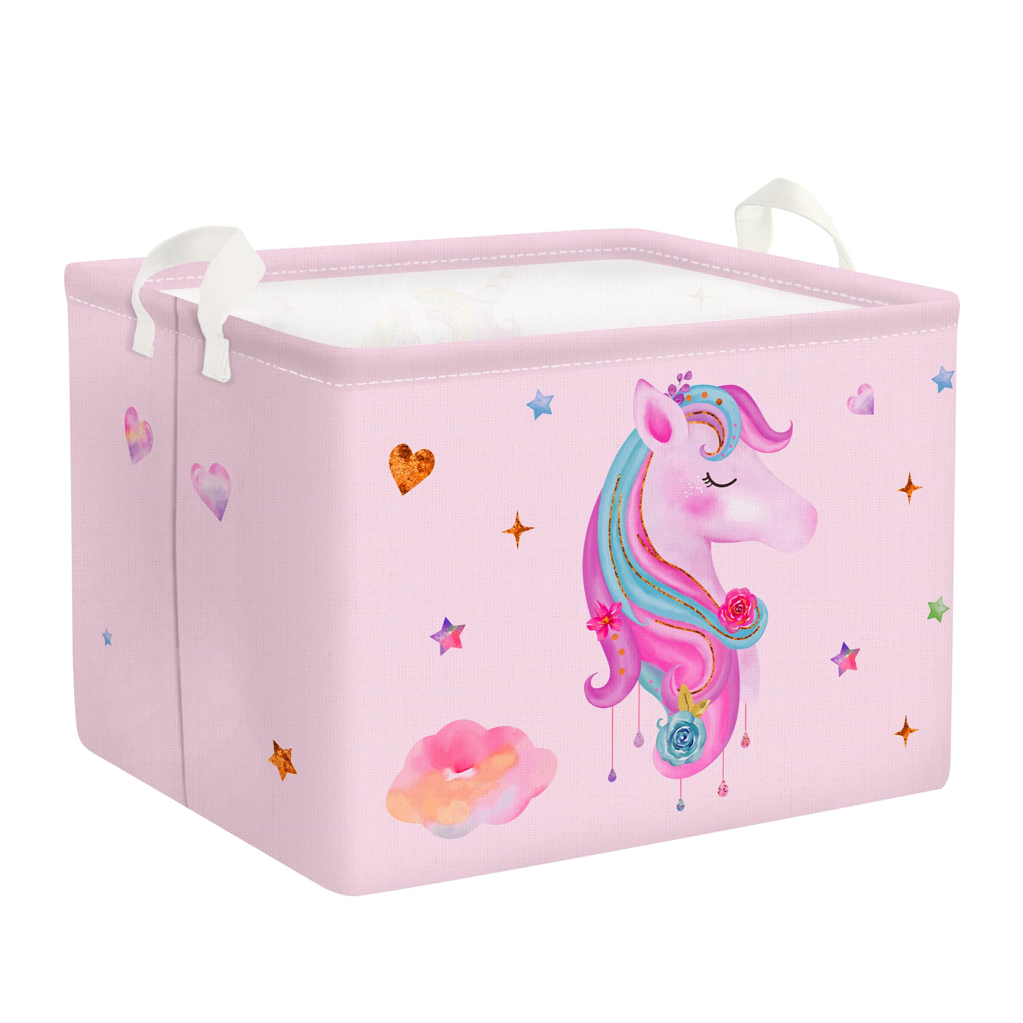 Clastyle Pink Unicorn Baby Laundry Hamper Collapsible Clothes Kids Storage Basket Waterproof Girls Toy Box for Nursery Room, Heart, 40x30x30 cm