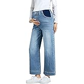 BLENCOT Women's Maternity Jeans High Waisted Wide Leg Stretchy Denim Pants Pregnancy Clothes