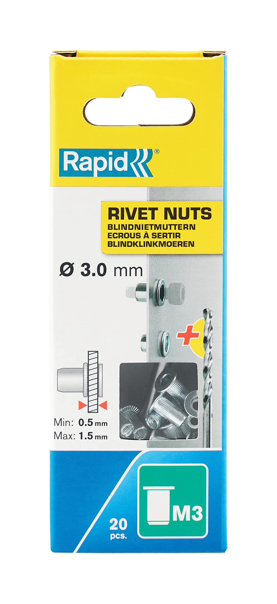 Rapid M3 Rivet Nuts, Including Drill Bit, Ø3mm, Pack of 20, 5000670