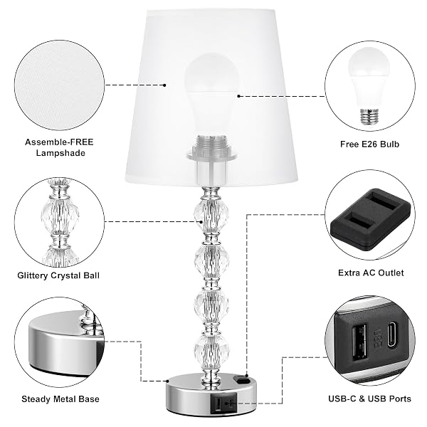 ACAXIN CRYSTAL TABLE LAMP SET OF 2 FOR BEDROOM/LIVING ROOM, 17.5IN (WHITE)